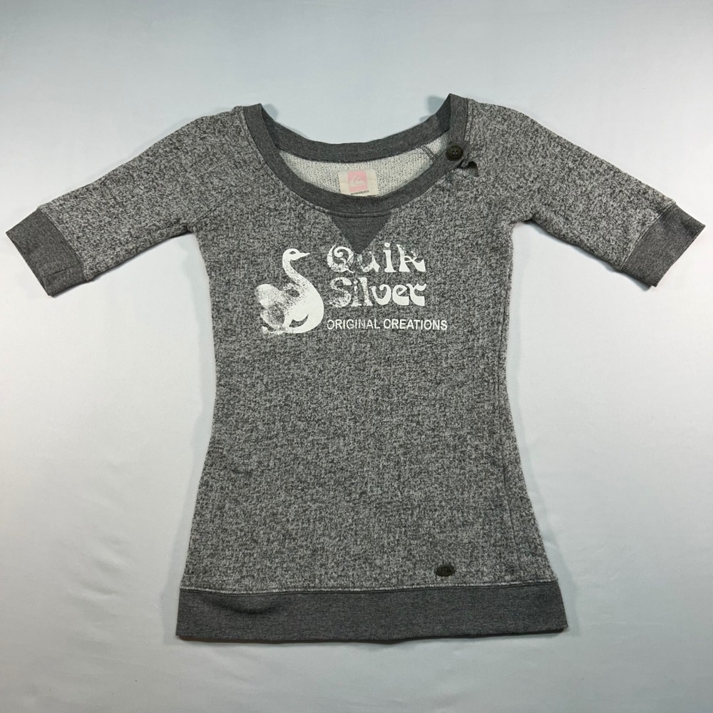 Quiksilver Women Gray Marl Scoop Neck Graphic Sweatshirt Top KKG08007 Size S